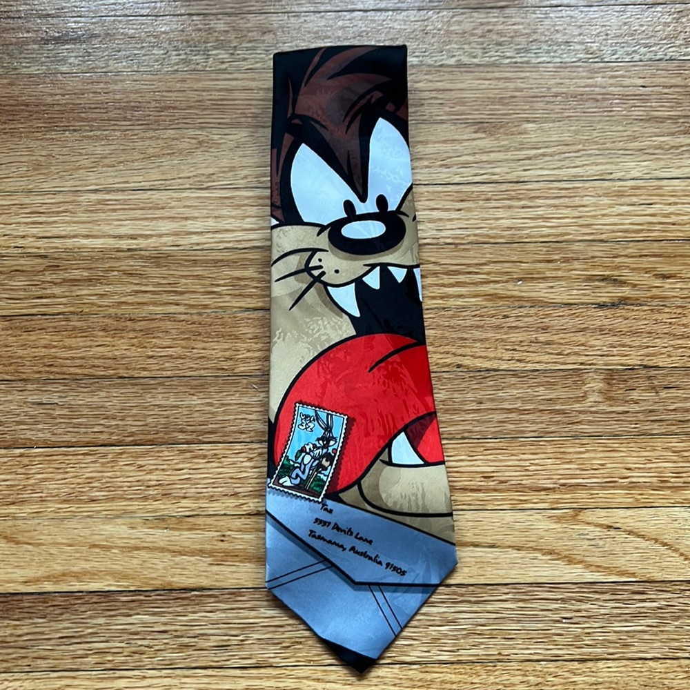 Vintage Taz Looney Tunes Stamp Collection Neck Tie / 1997 / Warner Bros